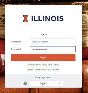 A screen shot of the Papercut login screen.